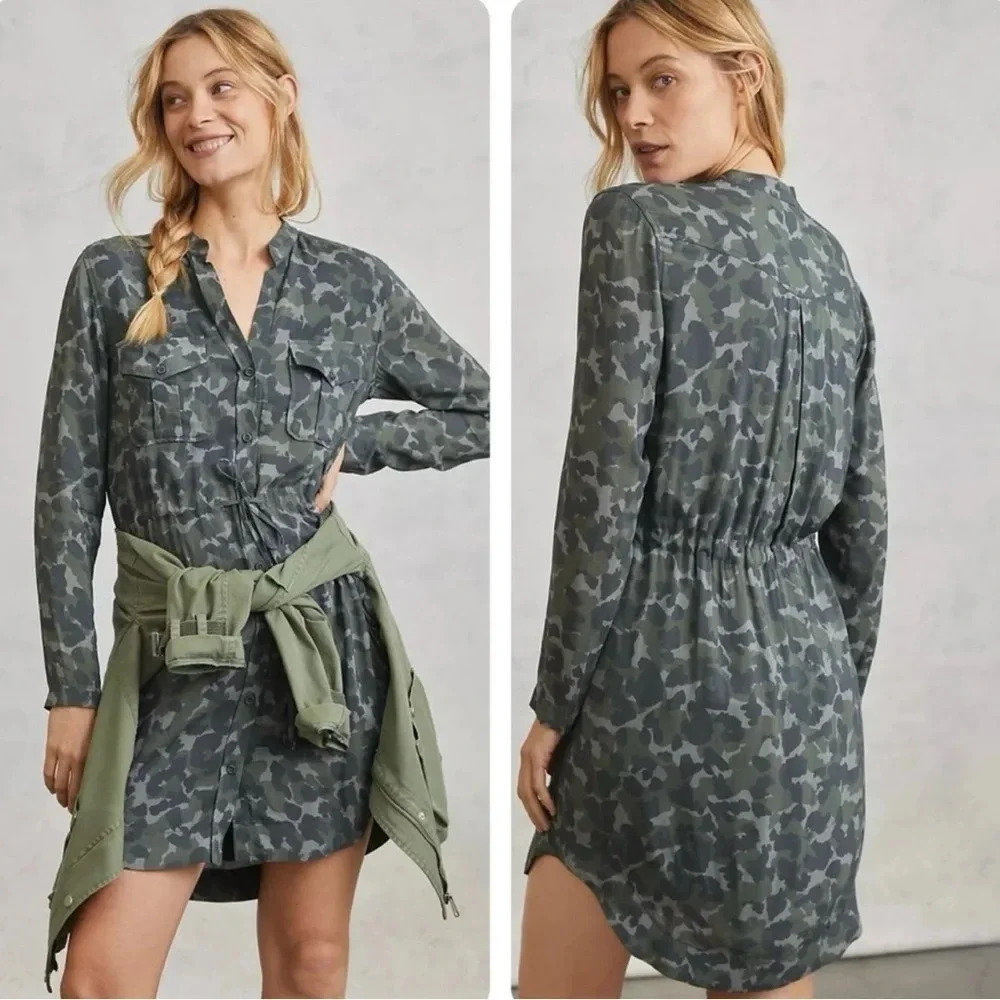 Anthropologie Cloth & Stone‎ Nina Camo Mini Shirt Dress Size Small